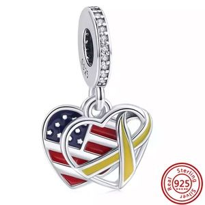 Veteran Charm, Yellow Ribbon, Vet Military USA Patriotic, S925 Silver Charm